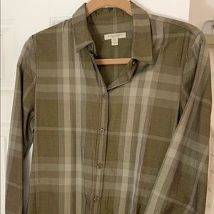 Burberry Women Olive plaid Blouse- NEW w/out tag